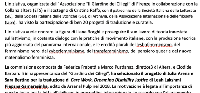 3a Edizione della Borsa “Liana Borghi” per progetti editoriali basati su progetti di traduzione e curatela inediti.